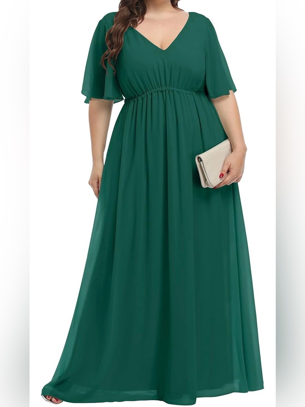 Elegant V-Neck Forest Green Maxi Dress